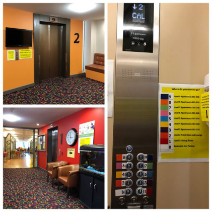 不同色彩的电梯楼层供认知症老人使用