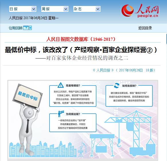 人民日报发表文章《最低价中标，该改改了》